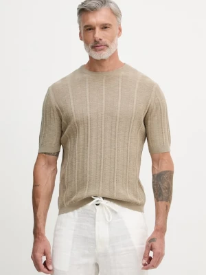United Colors of Benetton T-shirt swetrowy męski z dodatkiem lnu