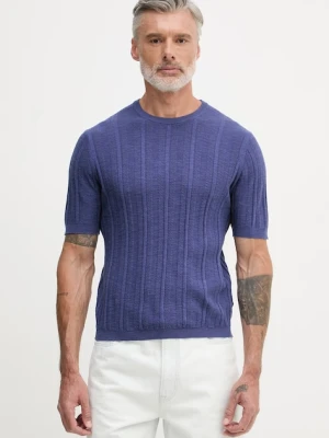 United Colors of Benetton T-shirt swetrowy męski z dodatkiem lnu