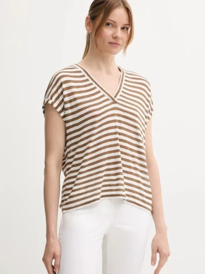 United Colors of Benetton t-shirt z domieszką lnu damski kolor brązowy 38O0D10A8