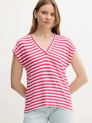 United Colors of Benetton t-shirt z domieszką lnu damski kolor różowy 38O0D10A8