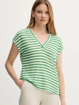 United Colors of Benetton t-shirt z domieszką lnu damski kolor zielony 38O0D10A8