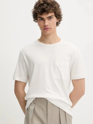 United Colors of Benetton t-shirt z domieszką lnu kolor biały gładki