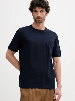 United Colors of Benetton t-shirt z domieszką lnu kolor granatowy gładki