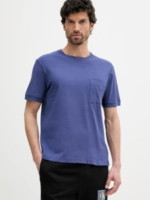 United Colors of Benetton t-shirt z domieszką lnu kolor granatowy gładki