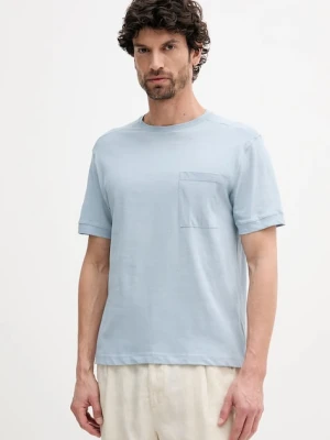 United Colors of Benetton t-shirt z domieszką lnu kolor niebieski gładki