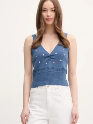 United Colors of Benetton top bawełniany kolor granatowy 10C1EH01A
