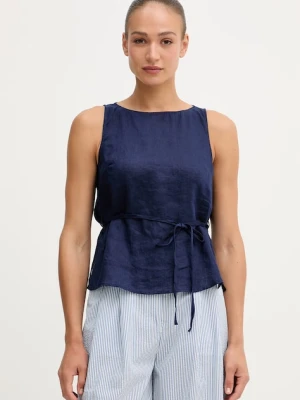 United Colors of Benetton top damski lniany granatowy