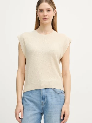 United Colors of Benetton top damski z lnem beżowy