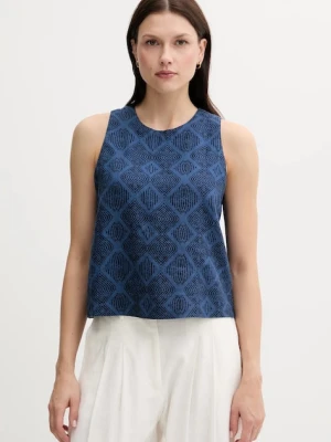 United Colors of Benetton top lniany damska kolor niebieski wzorzysta 5KPRDQ0BU