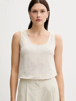 United Colors of Benetton top lniany kolor beżowy 37UJE8398