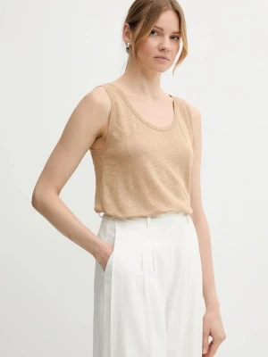United Colors of Benetton top lniany kolor beżowy 37UJE8398