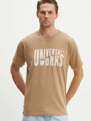 Universal Works t-shirt bawełniany MYSTERY TRAIN PRINT TEE beżowy