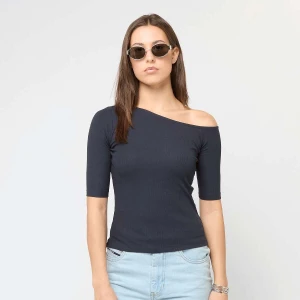Urban Classics Ladies Organic Asymmetric Rib Tee kobiety T-Shirty i Polo niebieski rozmiar Odzież