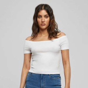 Urban Classics Ladies Off Shoulder Rib Tee kobiety T-Shirty i Polo biały rozmiar Odzież
