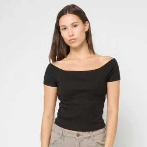 Urban Classics Ladies Off Shoulder Rib Tee kobiety T-Shirty i Polo czarny rozmiar Odzież