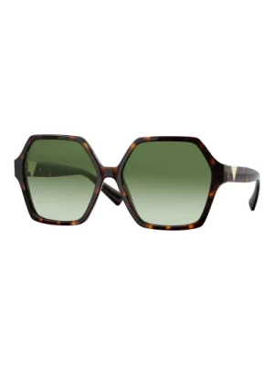 V Logo Sunglasses Havana/Green Shaded Valentino