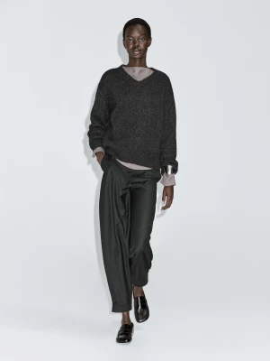V-Neck Knitted Jumper - Szary - - Massimo Dutti - Female