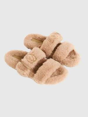 VALENTINO Beżowe klapki damskie z syntetycznego futerka, Rozmiar 39 Valentino by Mario Valentino