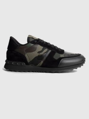 VALENTINO GARAVANI Czarne sneakersy rockrunner w kamuflażu khaki, Rozmiar 40