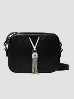 VALENTINO Mała czarna torebka o teksturze skóry z ozdobnym V divina haversack SS26 Valentino by Mario Valentino