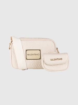 VALENTINO Tłoczona kremowa torebka z przypinaną saszetką sunny re haversack Valentino by Mario Valentino