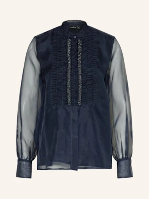 Van Laack Bluzka Jedwabna Vl-Tetja-F Z Falbankami I Obszyciem Perełkami blau