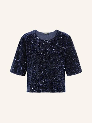 Van Laack Bluzka Vl-Jorina-Xx Z Aksamitu Z Cekinami blau