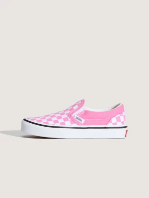 Vans - Buty dla dzieci Classic Slip-On Checkerboard (4-8 lat)unisex, Różowy, Size: