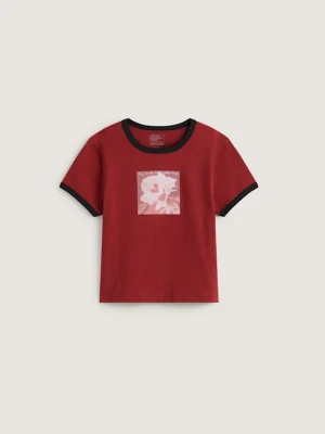 Vans - Places I Wish To Go Ringer SS Tee Poppy Ember, female, Czerwony