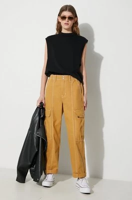 Vans spodnie damskie kolor brązowy proste high waist