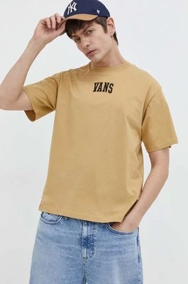 Vans t-shirt bawełniany męski kolor żółty z aplikacją