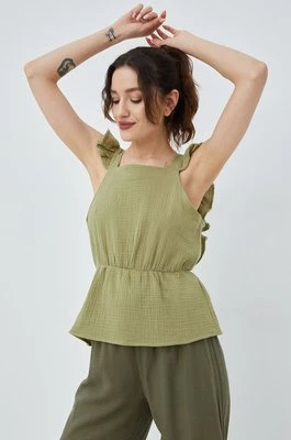 Vero Moda bluzka bawełniana damska kolor zielony gładka