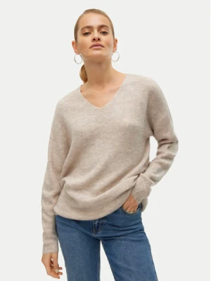 Vero Moda Sweter Crewlefile 10233357 Beżowy Loose Fit