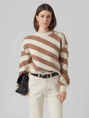 Vero Moda Sweter "Vmlara" w kolorze jasnobrązowo-białym rozmiar: XL