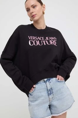 Versace Jeans Couture bluza bawełniana damska kolor czarny z kapturem z nadrukiem 76HAIG03 CF01G
