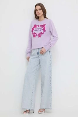 Versace Jeans Couture bluza bawełniana damska kolor fioletowy z nadrukiem 76HAIG02 CF01G