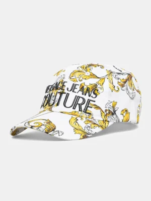 Versace Jeans Couture czapka z daszkiem bawełniana damska kolor biały wzorzysta 78HAZK10 ZG364
