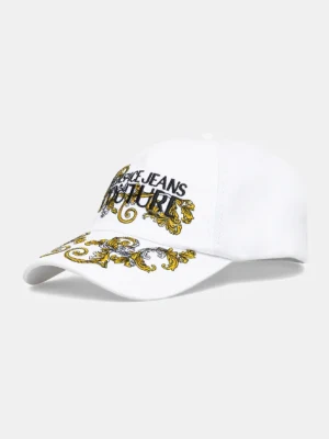 Versace Jeans Couture czapka z daszkiem bawełniana damska kolor biały wzorzysta 78HAZK17 ZG367