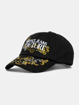Versace Jeans Couture czapka z daszkiem bawełniana damska kolor czarny wzorzysta 78HAZK17 ZG367
