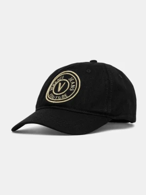 Versace Jeans Couture czapka z daszkiem bawełniana damska kolor czarny z aplikacją 78HAZK26 ZG366