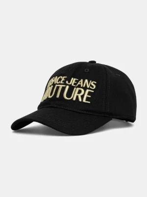 Versace Jeans Couture czapka z daszkiem bawełniana damska kolor czarny z aplikacją 78HAZK32 ZG365