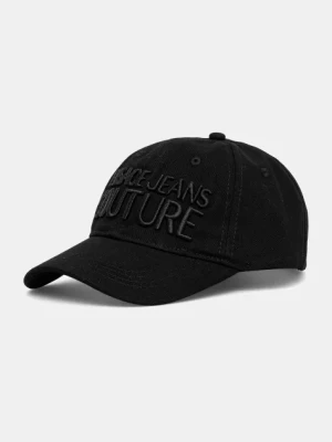 Versace Jeans Couture czapka z daszkiem bawełniana damska kolor czarny z aplikacją 78HAZK32 ZG365