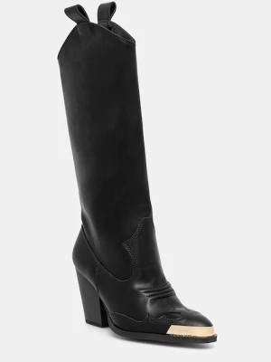 Versace Jeans Couture kozaki skórzane damskie kolor czarny na słupku 79VA3S12 ZPB68 899