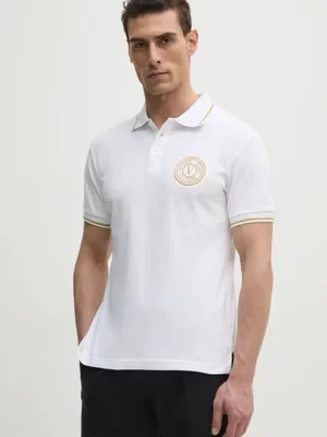 Versace Jeans Couture polo bawełniane męski kolor biały z aplikacją 78GAGT00 CJ01T