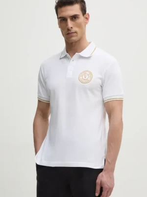 Versace Jeans Couture polo bawełniane męski kolor biały z aplikacją 78GAGT00 CJ01T