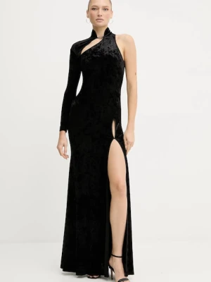 Versace Jeans Couture sukienka welurowa kolor czarny maxi rozkloszowana 79HAO910 J0193