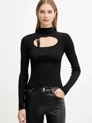 Versace Jeans Couture sweter damski kolor czarny lekki z półgolfem 79HAFM16 CMH23