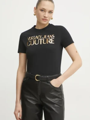 Zdjęcie produktu Versace Jeans Couture t-shirt bawełniany damski kolor czarny 78HAHE02 CJ00E