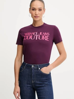 Versace Jeans Couture t-shirt bawełniany damski kolor fioletowy 79HAHE05 CJ00E