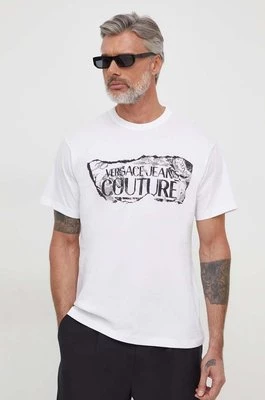 Versace Jeans Couture t-shirt bawełniany męski kolor biały z nadrukiem 76GAHE03 CJ00E